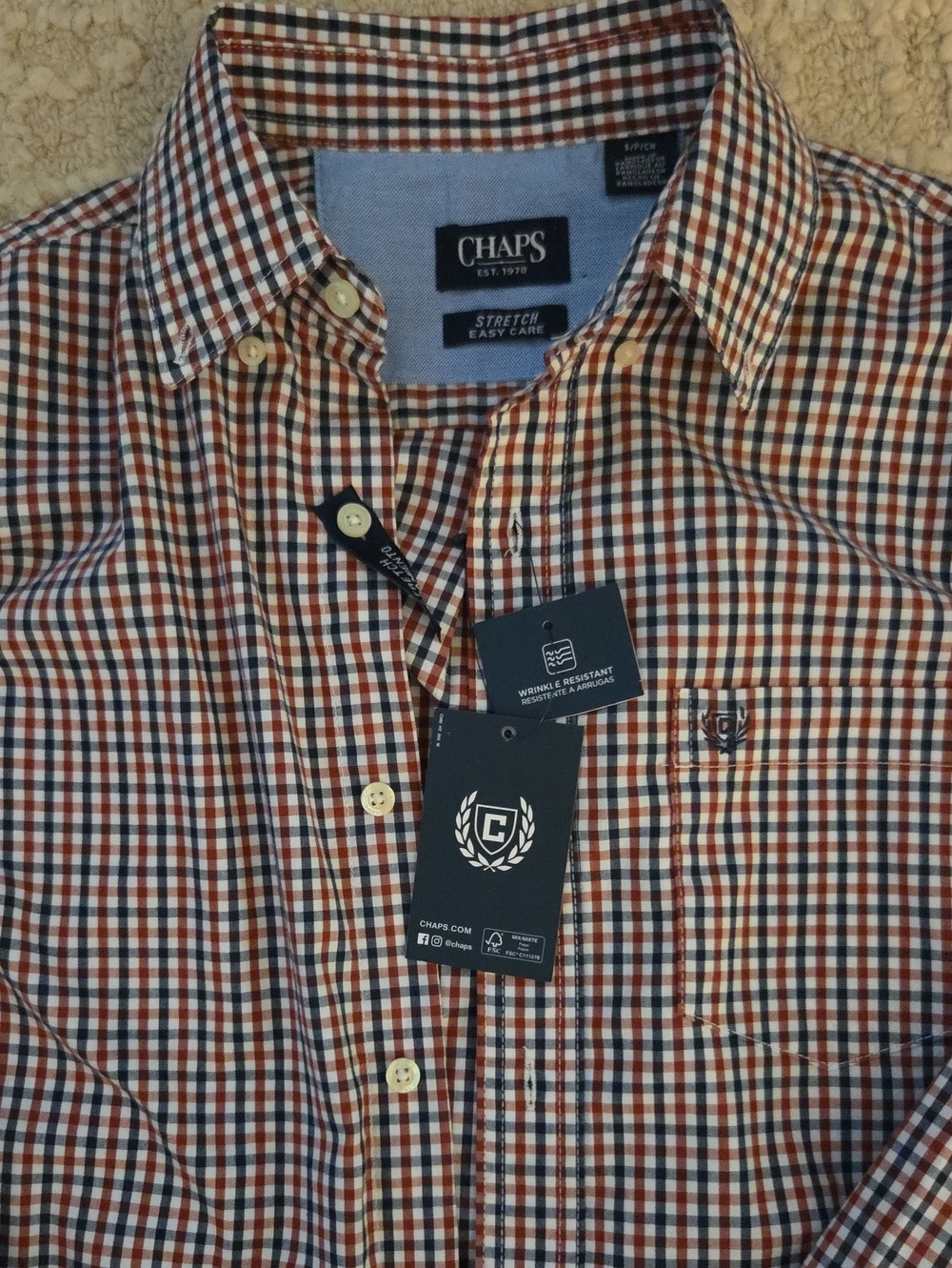 Chaps Men’s Red and Navy Checked Button-Down Shirt, S